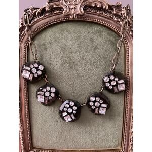 Vintage Statement Necklace 18” – Rhinestone Bib – Smoky Glass Art Deco Style